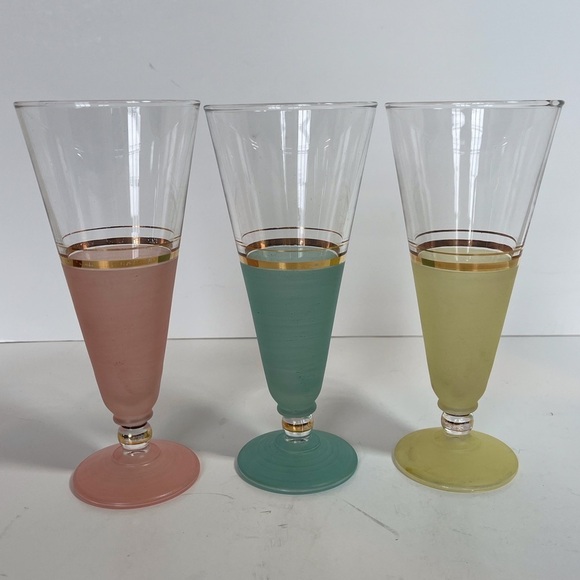 Set of Three Mid-Century Frosted Pilsner Glasses - Picture 1 of 7